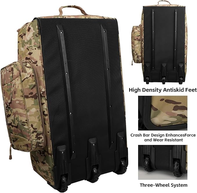 120L 3-Wheel Rolling Duffle Bag - Heavy Duty Military Deployment Bag, Durable Wheeled Duffle Luggage for Travel, Camping & Outdoor Adventures