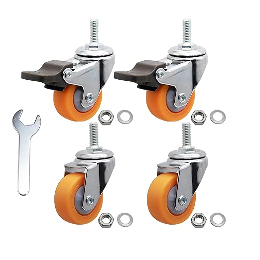 1.5" M6x15 Stem Casters Bolt Threaded Wheels,TPR Mute Rubber Swivel Single Caster Screws in Wheel Small with 2 Brake Locks-Orange