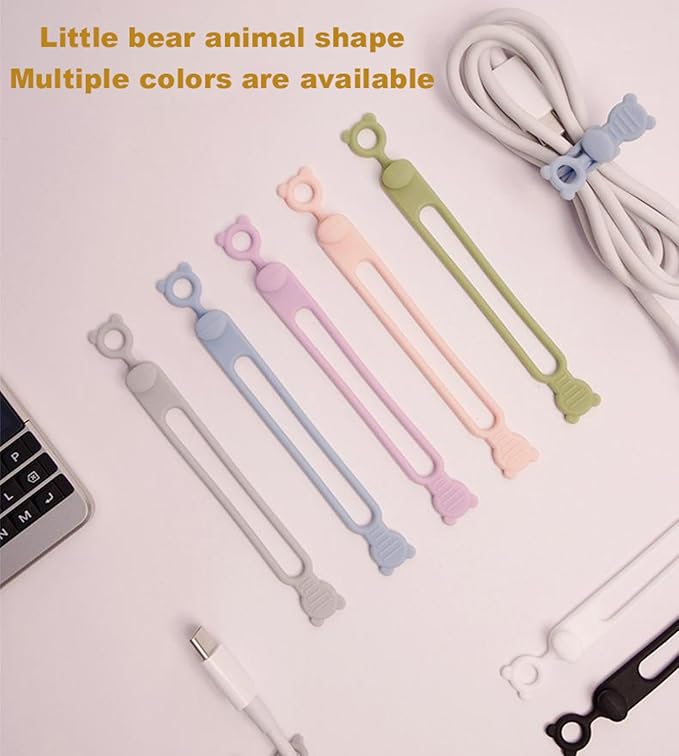 10 colors of silicone cable ties +10 data cable fixers, suitable for binding headphones, charging cables, curtains and umbrellas. It is a good gift for families, schools and offices