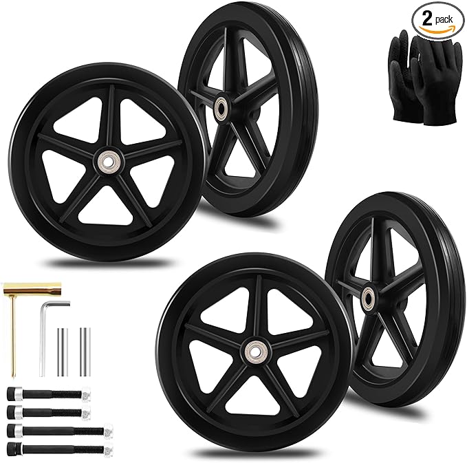 4Pcs 8 Inch Solid Replacement Wheels - Environmentally Friendly Rubber Material, Wear-Resistant PU Tires, Anti-Slip, and Durable ABS Wheel Hub - Easy to Install (4 Pcs)