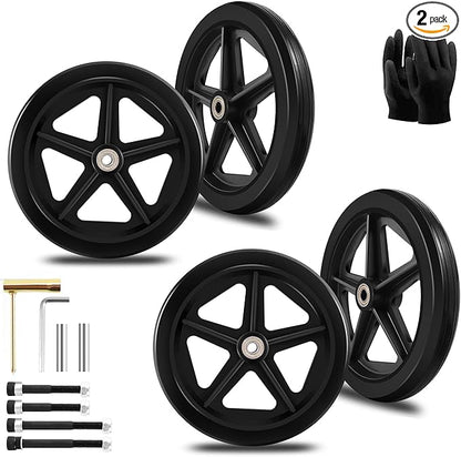 4Pcs 8 Inch Solid Replacement Wheels - Environmentally Friendly Rubber Material, Wear-Resistant PU Tires, Anti-Slip, and Durable ABS Wheel Hub - Easy to Install (4 Pcs)