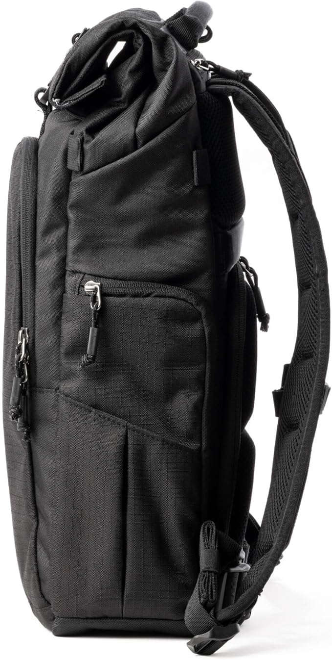 Think Tank FocusPoint 22L RollTop Camera Backpack - Asphalt Black: Expandable Travel & Camera Backpack with Laptop Sleeve, Quick Side and Back Access, Rain Cover – Versatile Photography & Travel Bag