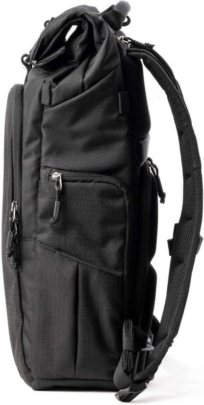 Think Tank FocusPoint 22L RollTop Camera Backpack - Asphalt Black: Expandable Travel & Camera Backpack with Laptop Sleeve, Quick Side and Back Access, Rain Cover – Versatile Photography & Travel Bag