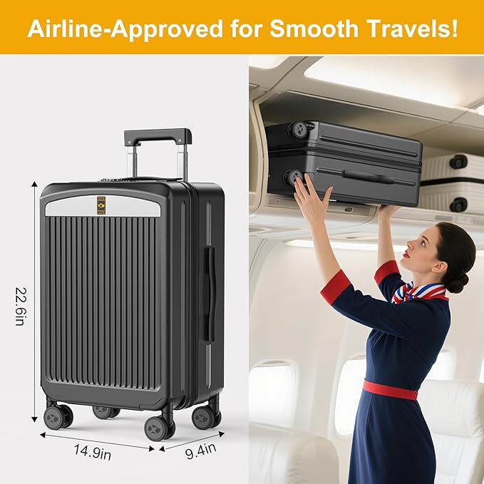 MGB Carry on Luggage 22 X 14 X 9 Airline Approved Suitcase with Wheels,20 Inch Travel Suitcase Lightweight with Spinner wheels And Hard Luggage Airline Approved with TSA Lock Carry on