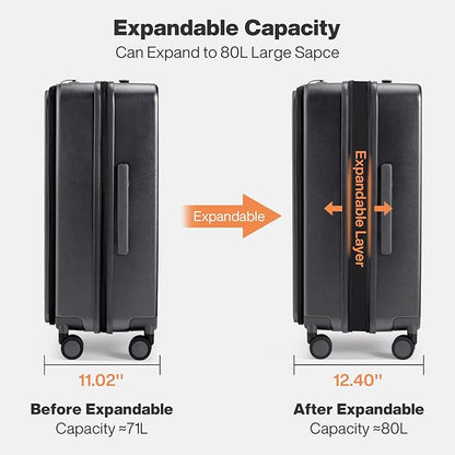 mixi 24 Inch Large Expandable Checked Luggage PC Hard Shell Suitcase Top Opening Rolling Travel Suitcases with Spinner Wheels & TSA Lock, Rock Gray