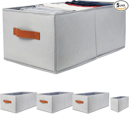 5 Pack Oxford Fabric Storage Bins, Large Clothes Closet Organizers and Storage with Small Underwear Organizer, Foldable Storage Basket with PU Handles，Perfect For Clothing Toys Books Organizer