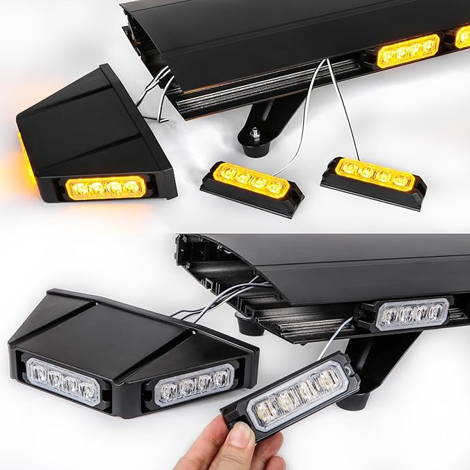 Upgraded 48" 104LED Extreme High Intensity Construction Emergency Warning Strobe Light Bar Rooftop Low Profile Law Enforcement Hazard Flashing For Tow Truck Vehicle (Amber/White)