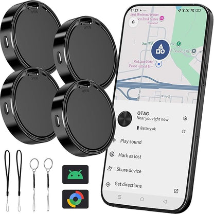 Tracker Tag for Android 4 Pack Luggage Tracker Tags Compatible with Google Find Hub App (Android Only) Bluetooth Tracker Key Finder and Item Locator for Wallets, Backpack, Suitcases-Black