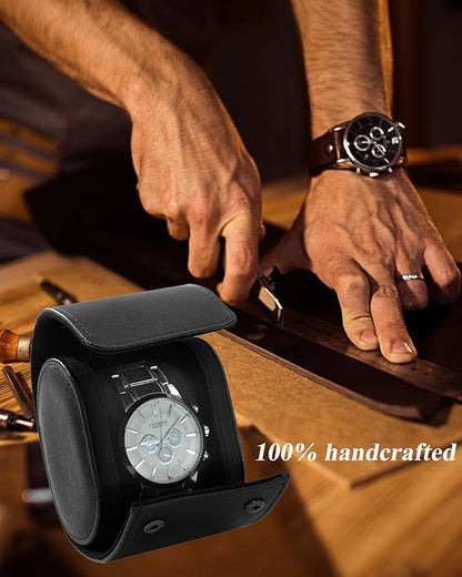 MR.OKAY Single Watch Travel Case-Classic Leather Watch Case With Superb Texture.Portable Watch Roll Or Organizer For Storage And Display. Best Travel Gift for Men,All Handcrafted By Artisans.