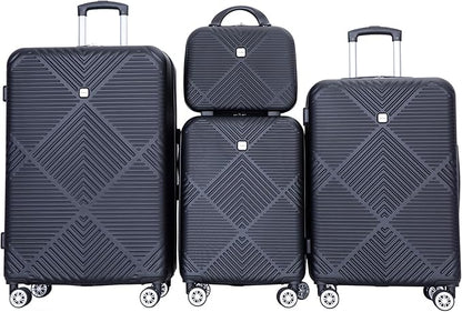 Luggage 4 Piece Set, Hardshell ABS Suitcase Set with Double Spinner Wheels, Lightweight Durable Large Luggage set, Carry On and Checked Travel Luggage, Black