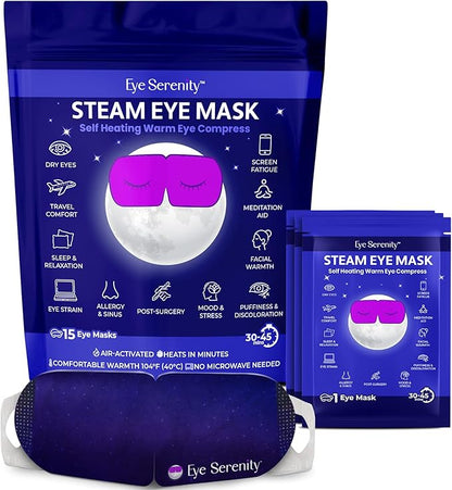 Self Heating Warm Compress for Dry Eyes, Steam Eye Mask I Heated Fast Relief for Stye, Puffy Sensitive Eyes - Long Lasting Moist Heat for Sleep, 15 Pack
