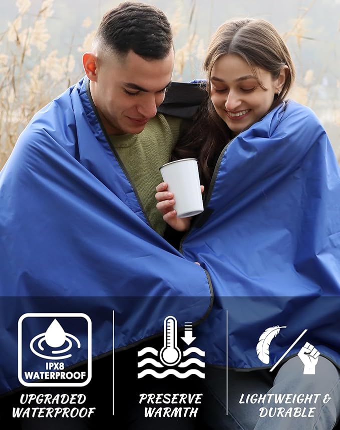 DUKUSEEK Outdoor Waterproof Stadium Blanket, XL Large (79x56) Hooded Stadium Blankets with Fleece,Portable,Warm Outside Blankets for Cold Weather, Camping, Sports, Beach, Football, Festivals…