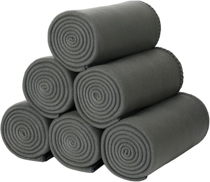 CAI TENG Fleece Blankets Bulk 6 Pack Throw Blankets for Couch Bed 50x60 inch Kids Blanket Warm Soft Cozy Travel Blankets Lightweight Pet-Friendly Small Throws Camping Gifts Green-Grey