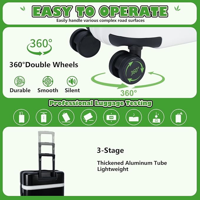 24 Inch Luggage Suitcase Lightweight with Spinner Wheels TSA Lock Hardside Medium Checked Luggage Durable Rolling Suitcase Black，panda luggage