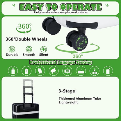 24 Inch Luggage Suitcase Lightweight with Spinner Wheels TSA Lock Hardside Medium Checked Luggage Durable Rolling Suitcase Black，panda luggage