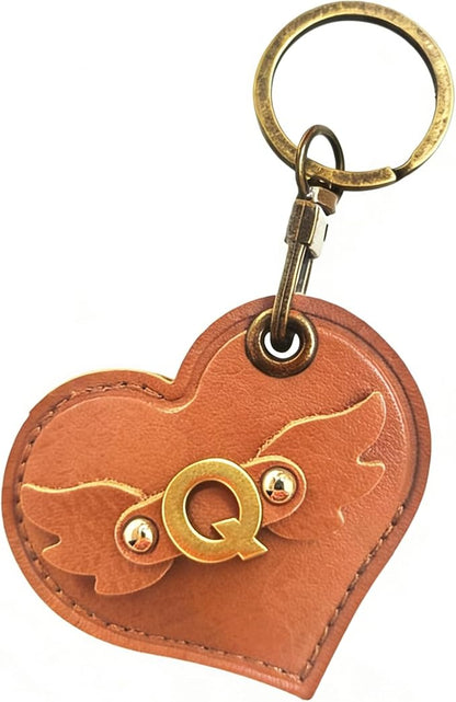 Initial Letter Leather Alphabet Keychain Holder Case Compatible with AirTag,Cute Protective Air Tag Cover with Bronze Keyring,Anti-Scratch Finder GPS Tracker Case for Pets Keys Wallet Luggage(Q)