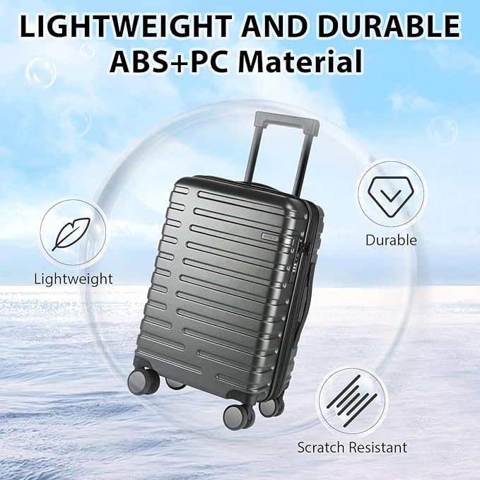 EMPSIGN Carry On Luggage with Spinner Wheels, Hard Shell Carry-On Expandable Suitcase 21x14x9 Airline Approved & Built-in TSA Lock, Durable Travel Rolling Suitcase, Carry-On 20-Inch, Dark Grey
