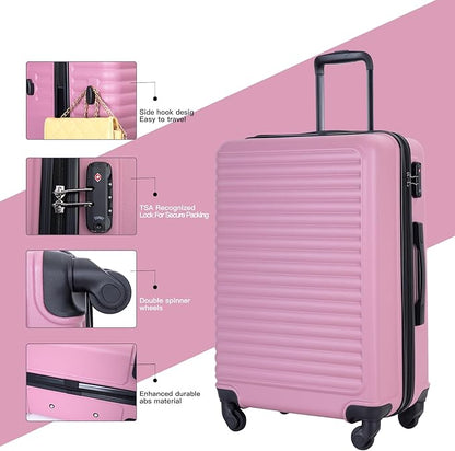 Travelhouse Luggage Sets, Expandable Hardside Suitcases 24in/28in, Carry on 20in,3 Piece Set Travel Luggages Clearance with Double Spinner Wheels TSA Lock Lightweight (2085-Pink)