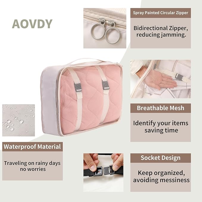Packing Cubes Storage Bags 11 Pieces-Luggage Organizers Classify Store Clothing Efficiently for Travel Outdoor Home (Beige, 11 Pieces)