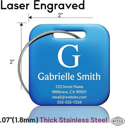 Customized Stainless Steel Luggage Tags: Personalize Your Suitcases, Backpacks, and Bags with Your Text (Blue)