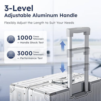 ALPHA CAMP 2 Piece Luggage Sets With Dual Layer Aluminum Frame, TSA Locks, 3-Layer PC 20" Carry-on 24" Checked Lightweight Hardside Zipperless Suitcase Sets, Type-C USB Charging Port, Cup Holder