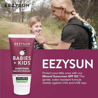 Babies & Kids SPF 50 Mineral Sunscreen | Dermatologically Tested for Sensitive Skin | Contains Aloe Vera | Sweat/Water Resistant | Cruelty-Free | Reef-Safe | Travel Size - 3.3 FL OZ