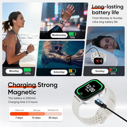 Fitness Tracker Smartwatch for Women & Men, Built-in GPS, 2.06" AMOLED for Calls, Heart Rate Blood Oxygen Sleep Monitor, 170+ Sport Modes, Waterproof with 2 Bands (Silver)