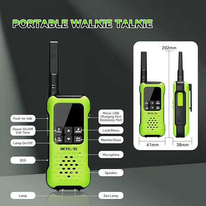 Retevis RT49P Waterproof Two Way Radio, IP67 Waterproof Floating Walkie Talkies, Rechargeable Walkie Talkies for Adults, VOX, NOAA, Flashlight, SOS, for Kayaking, Camping, Skiing 4 Pcs Green