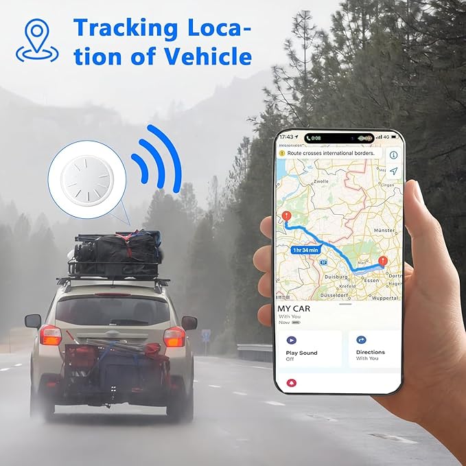 Tracker Device for Vehicles,GPS Car Tracker Works with Apple Find My(iOS Only),Anti-Lost Car Locator,Mini Hidden Car Tracker with Magnetic Case (2PCS White Tracker, Black Magnetic Case)