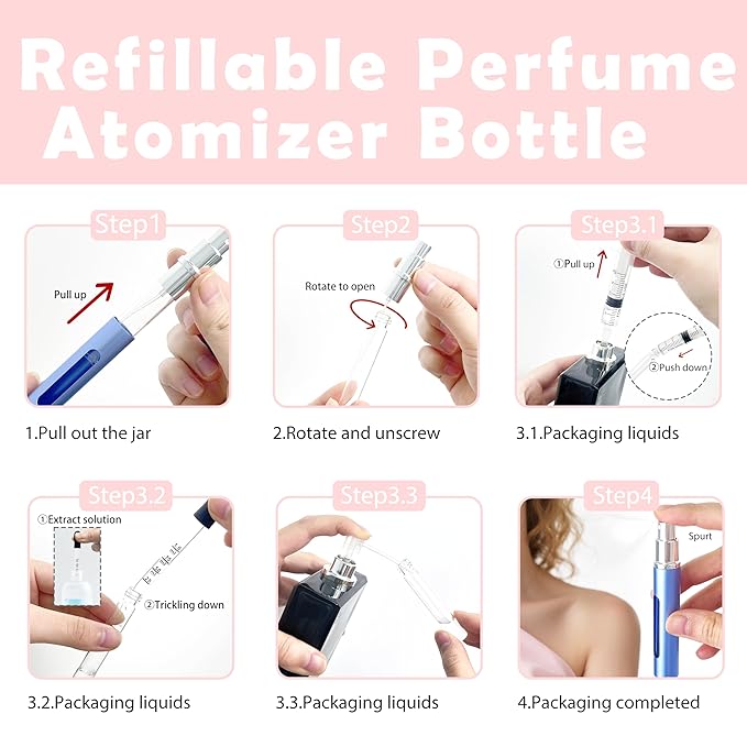 4 Pack Refillable Mini Perfume Atomizer Bottle，Portable Separate Bottles，Travel and Outings Spray Boxes Dispensers 5ml/0.2oz (Blue)