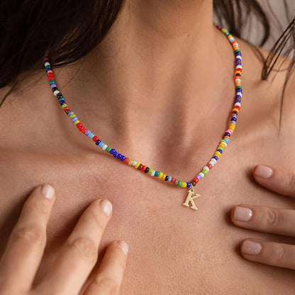 Yoosteel Christmas Gifts for Teen Girls Grandkids - Colorful Beaded Initial Necklace for Girls Jewelry A-Z Letter Choker Necklace Birthday Gifts Stocking Stuffers for Teenage Girl Women Gifts