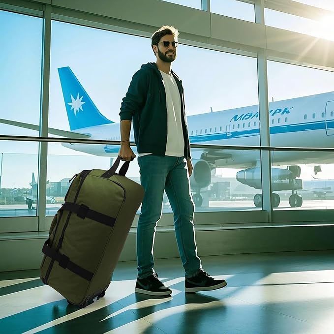 Extra Large Rolling Travel Duffle Bag with Wheels Shoes Compartment Wet Pocket 85-100L Big Expandable Duffel Bag for Men Women Heavy Duty Foldable Collapsible Luggage Camping, Green