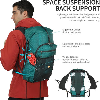 IX INOXTO Hiking Backpack for Men and Women, 30L Waterproof Camping Backpack with 3L Water Bladder and Rain Cover, Lightweight Outdoor Sport Travel Daypack Rucksack for Climbing Cycling (Dark green)