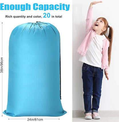Sanwuta 40 Pcs 38" x 24" Large Laundry Bags with Drawstring Travel Laundry Bag Bulk Lock Closure Reusable Washable Heavy Duty for Dirty Clothes College Dorm Apartment(Mulitcolor)