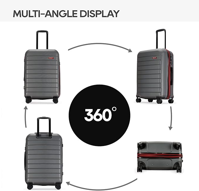 GinzaTravel ABS Luggage with TSA Locks,Large 28-Inch Expandable, and Friction-Resistant in Grey Spinner Suitcases