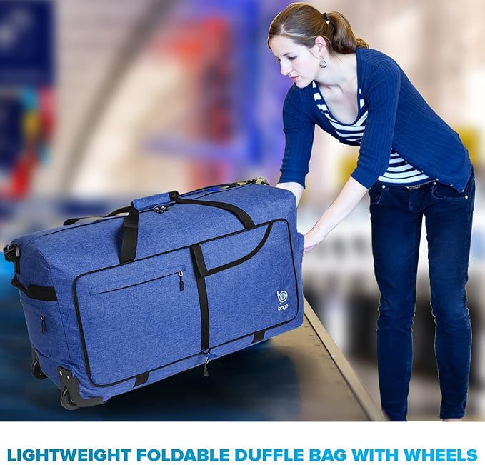 Bago Rolling Duffle Bag with Wheels - 31" 120L Foldable Weekender Bag, Waterproof Travel Duffel Bag, Heavy Duty Lightweight Duffle Bag for Traveling, Rolling Duffel Bag with Wheels(SnowDepBlue)