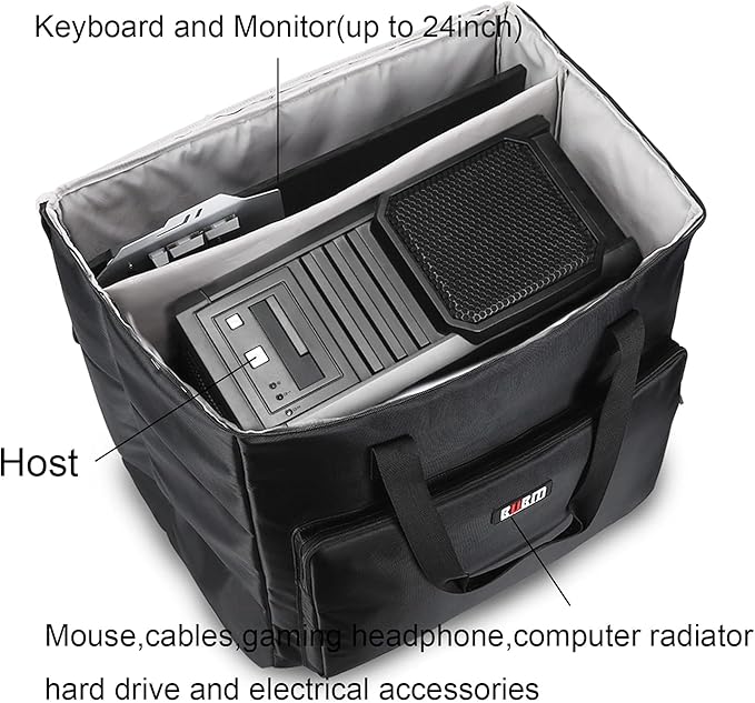 BUBM Desktop Computer Carrying Case, Padded Nylon Carry Tote Bag for Transporting Computer Tower PC Chassis, Keyboard, Cable and Mouse…