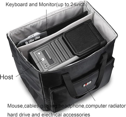 BUBM Desktop Computer Carrying Case, Padded Nylon Carry Tote Bag for Transporting Computer Tower PC Chassis, Keyboard, Cable and Mouse…