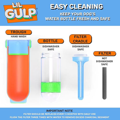 Lil Gulp Water Bottle | Advanced Carbon Filtration for Safe Filtered Water on The Go | BPA-Free Leak-Proof Portable Dog Travel Water Bottle with Retractable Water Spout, 15 Fl oz - Blue