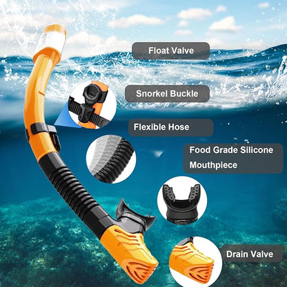 Snorkeling Gear for Adults,Dry-Top Snorkel Mask Set with Tempered Glass,Anti-Fog & Anti-Leak Panoramic Swim Mask,Adjustable Snorkel Kit with Carry Bag for Scuba Diving,Swimming,Travel