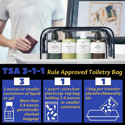 16 Pieces Clear Makeup Bags Bulk, TSA Approved Toiletry Bag for Travel, PVC Waterproof Travel Pouches Clear Pouch with Zipper for Men and Women Carry-on Travel Essentials Cosmetic Bags (Black-M)