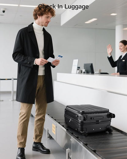 Hanke 24 Inch Expandable Luggage Top Opening Checked Bag Luggage Hard Shell Suitcases with Wheels Lightweight Travel Luggage Medium Suitcase with Lock for Woman Men-Jet Black