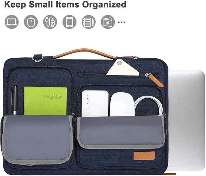 MOSISO 360 Protective Laptop Shoulder Bag,14 inch Computer Bag Compatible with HP Lenovo Dell ASUS Acer, HP, Dell Latitude, Lenovo,Side Open Messenger Bag with 4 Zipper Pockets&Handle, Navy Blue