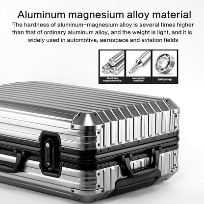 Oblique Angle Metal All Aluminum Magnesium Alloy Material Carry-on Luggage TSA Customs Lock Zipperless Silent Rotary Wheel Business Suitcase Set (black, 26 '')