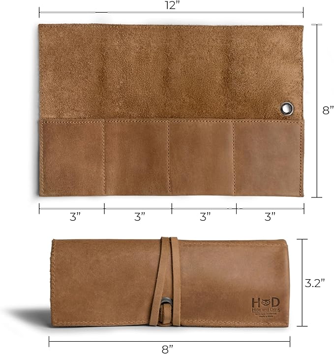 Hide & Drink, Leather Watch Roll Organizer Handmade from Full Grain Leather, Holds Up to 4 Watches, Easy Carry On Watchlover Storage (Single Malt Mahogany)