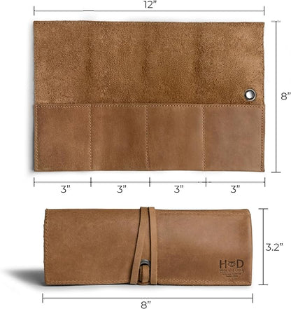 Hide & Drink, Leather Watch Roll Organizer Handmade from Full Grain Leather, Holds Up to 4 Watches, Easy Carry On Watchlover Storage (Single Malt Mahogany)