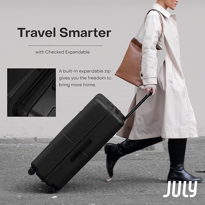 Checked Expandable - 24.5" Airline Approved Check In Luggage with Wheels, Spinner Suitcase for Men & Women - TSA Lock Rolling Suitcase, Spinner Wheels, Expansion Zip, Y-Strap - Charcoal