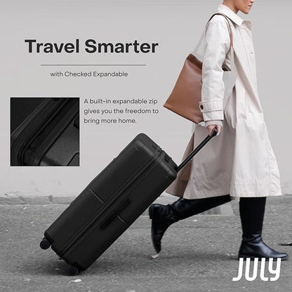 Checked Expandable - 24.5" Airline Approved Check In Luggage with Wheels, Spinner Suitcase for Men & Women - TSA Lock Rolling Suitcase, Spinner Wheels, Expansion Zip, Y-Strap - Charcoal