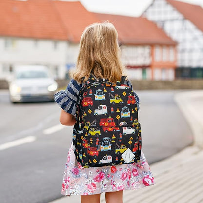 Little Kids Backpack for Girls Boys - 15 Inch Preschool Kindergarten Backpack Cute Car Patterns School Bag for Aged 3-8, Black