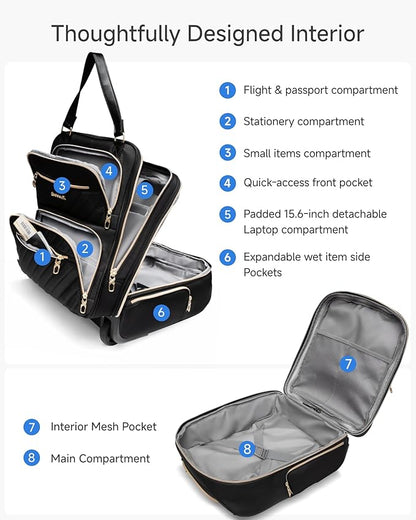 LUGGEX Underseat Carry On Luggage with Wheels, Stylish Lightweight Under Seat Luggage, Soft Sided Personal Item Suitcase for Short Trip (Blue Black, 16 Inch)